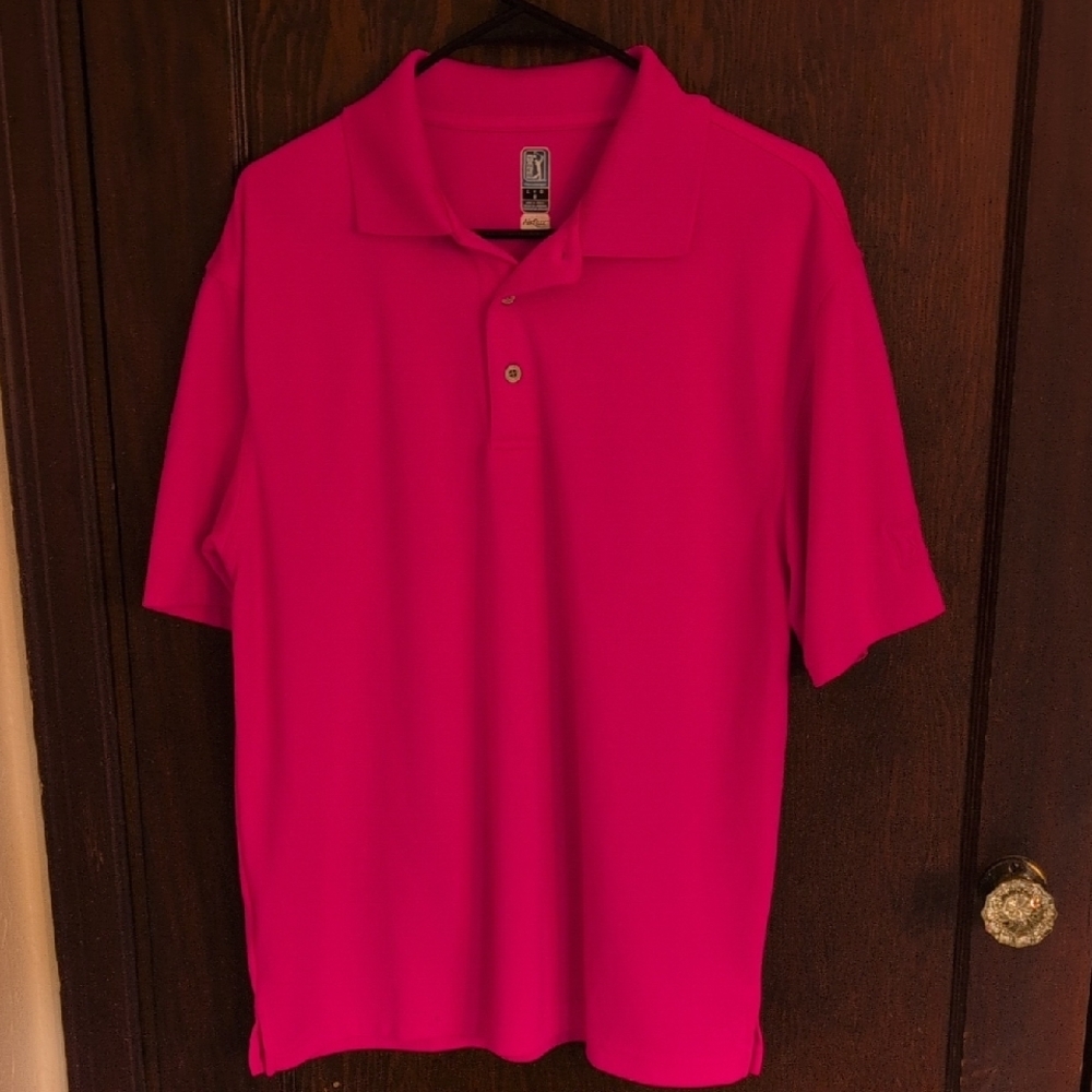 PGA Tour Neon Bright Pink Men's Golf Polo Size Large